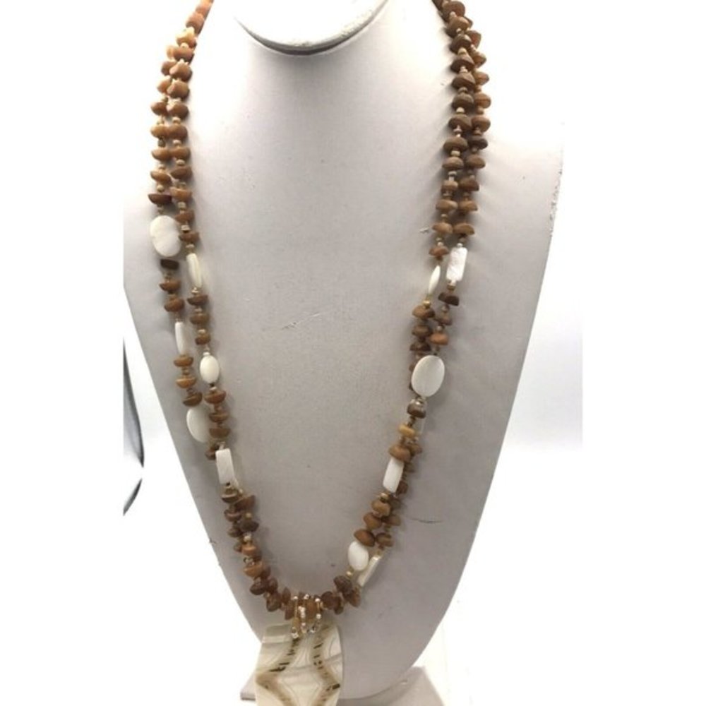 COLDWATER CREEK Beaded Glass Stone Abalone Shell Ceramic Statement Necklace‎